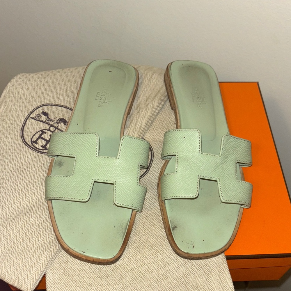 Mint green Hermes sandals